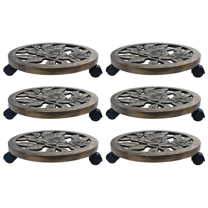 Lot de 6 chariots à plantes roulants design intérieur extérieur 38 x 7,5 cm en plastique bronze 02_0045946