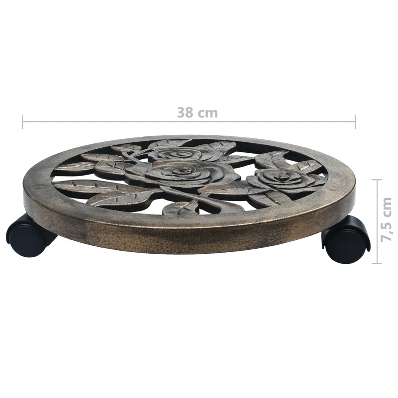 Lot de 6 chariots à plantes roulants design intérieur extérieur 38 x 7,5 cm en plastique bronze 02_0045946