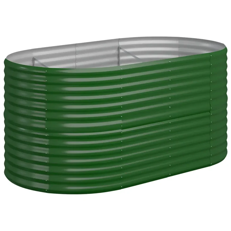 Lit surélevé de jardin ovale grand espace extérieur 152 x 80 x 68 cm en acier galvanisé vert 02_0046571