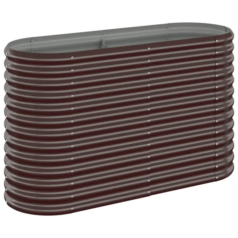 Lit surélevé de jardin ovale 114 x 40 x 68 cm idéal pour plantes et légumes contemporain en acier galvanisé marron 02_0046564