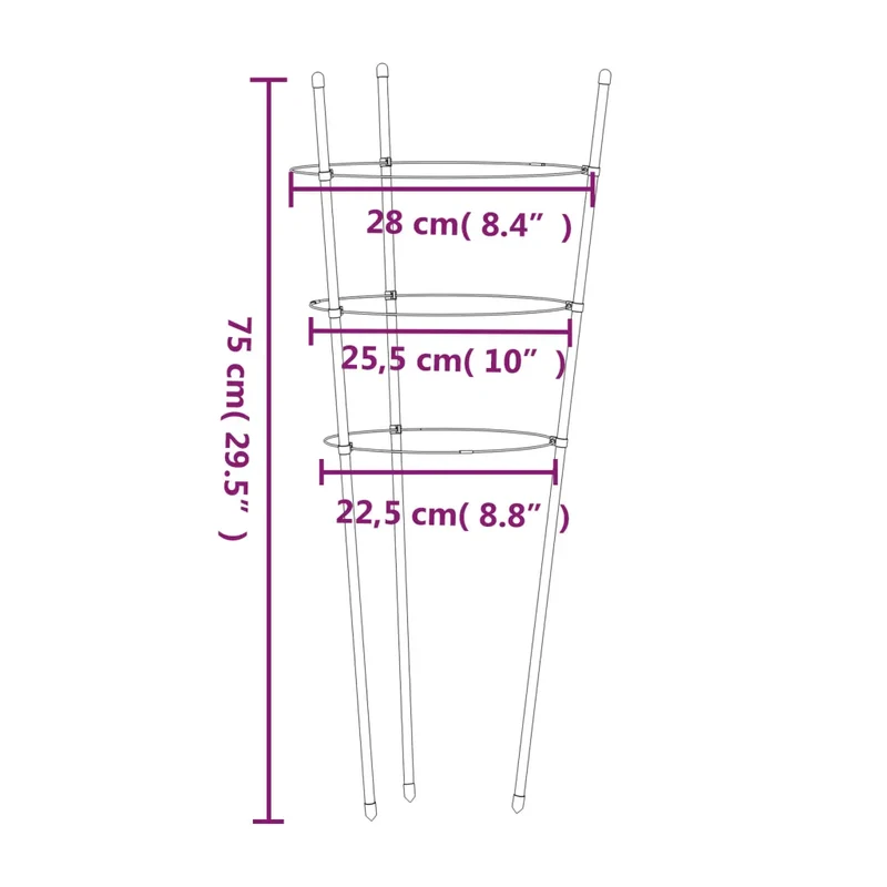 Lot de 5 supports pour plantes de jardin 28 x 25 x 75 cm fonction de soutien design moderne en acier vert 02_0046628