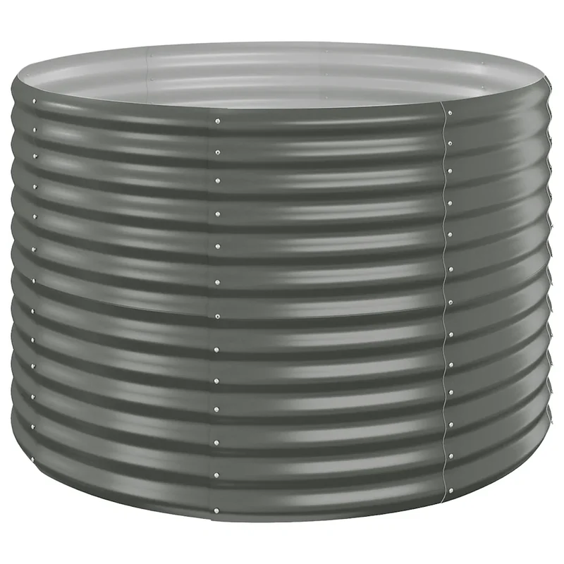 Lit surélevé de jardin rond robuste pour balcon 100 x 100 x 68 cm en acier galvanisé gris 02_0046587