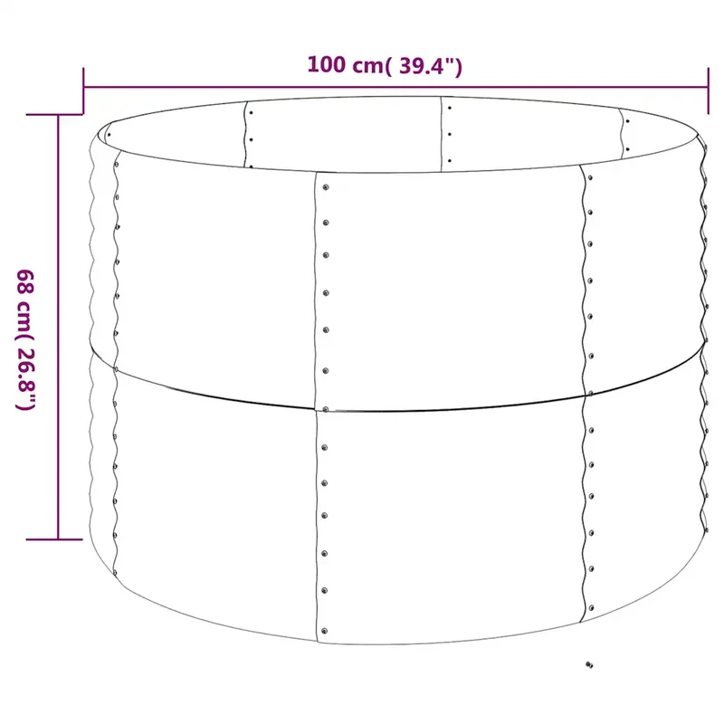 Lit surélevé de jardin rond robuste pour balcon 100 x 100 x 68 cm en acier galvanisé gris 02_0046587