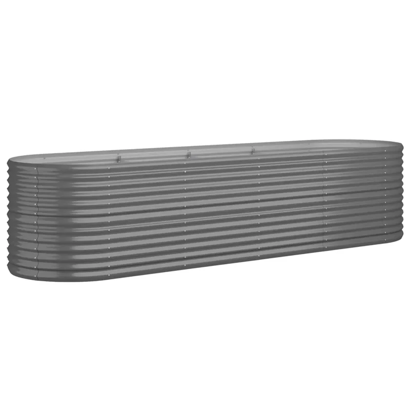 Lit surélevé de jardin ovale 296 x 80 x 68 cm résistant aux intempéries ambiance cosy en acier galvanisé gris 02_0046573
