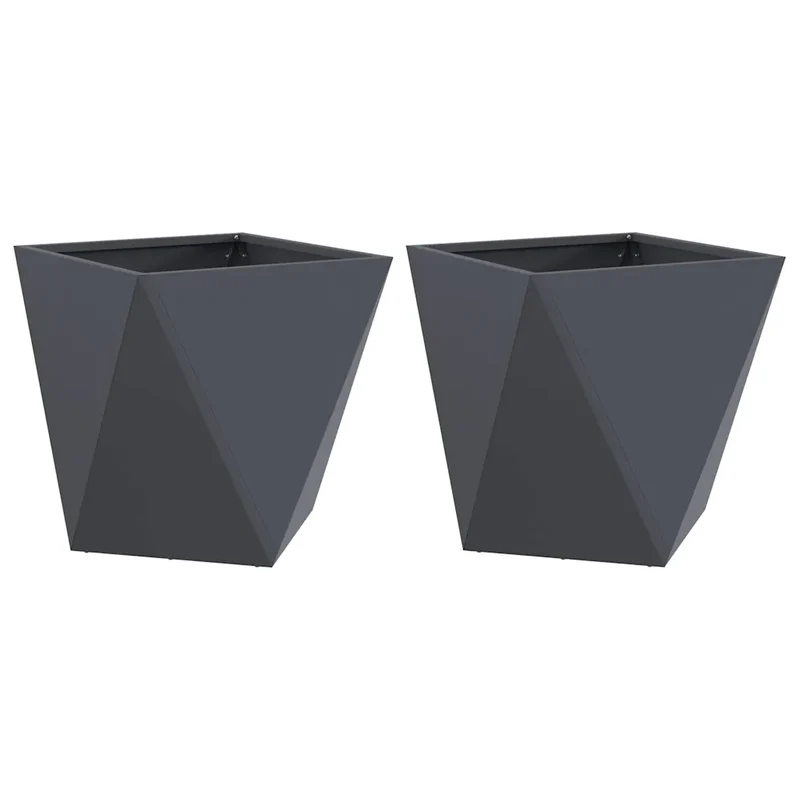 Lot de 2 jardinières carrées design moderne extérieur 40 x 40 x 40 cm en acier anthracite 02_0053067