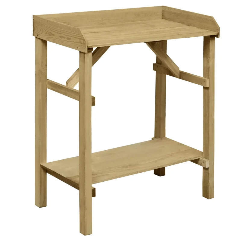 Table de jardinière en bois 75 x 40 x 90 cm avec 2 étagères design moderne jardin en pin imprégné marron 02_0045910
