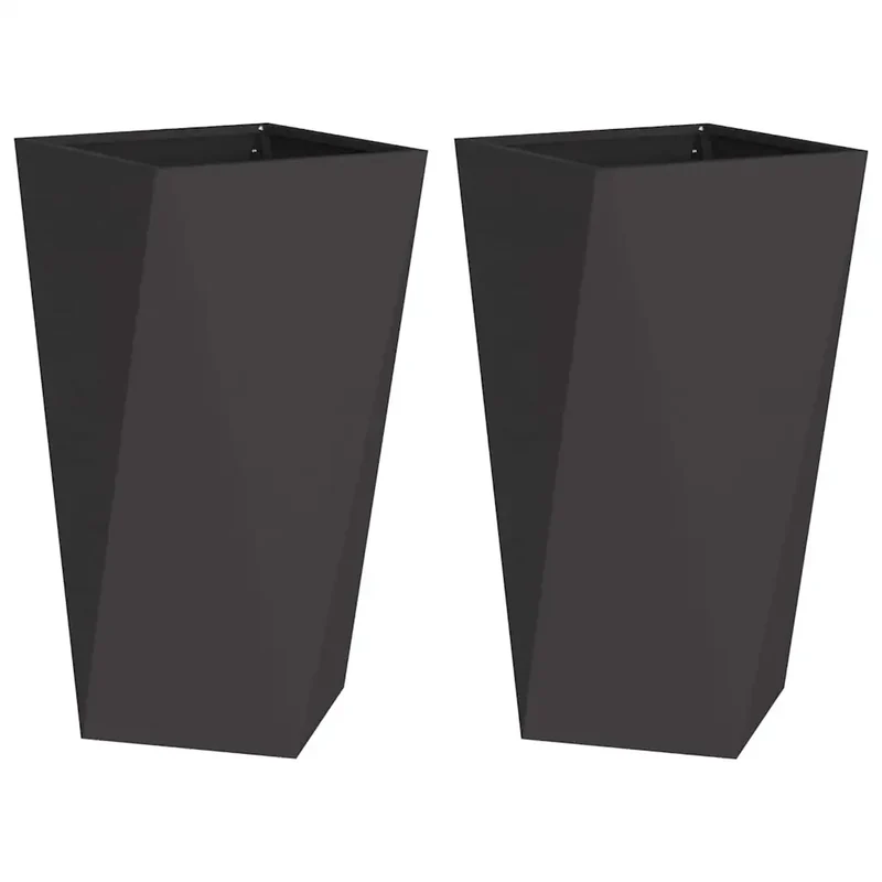 Lot de 2 jardinières carrées modernes extérieures 40 x 40 x 75 cm en acier noir 02_0053021