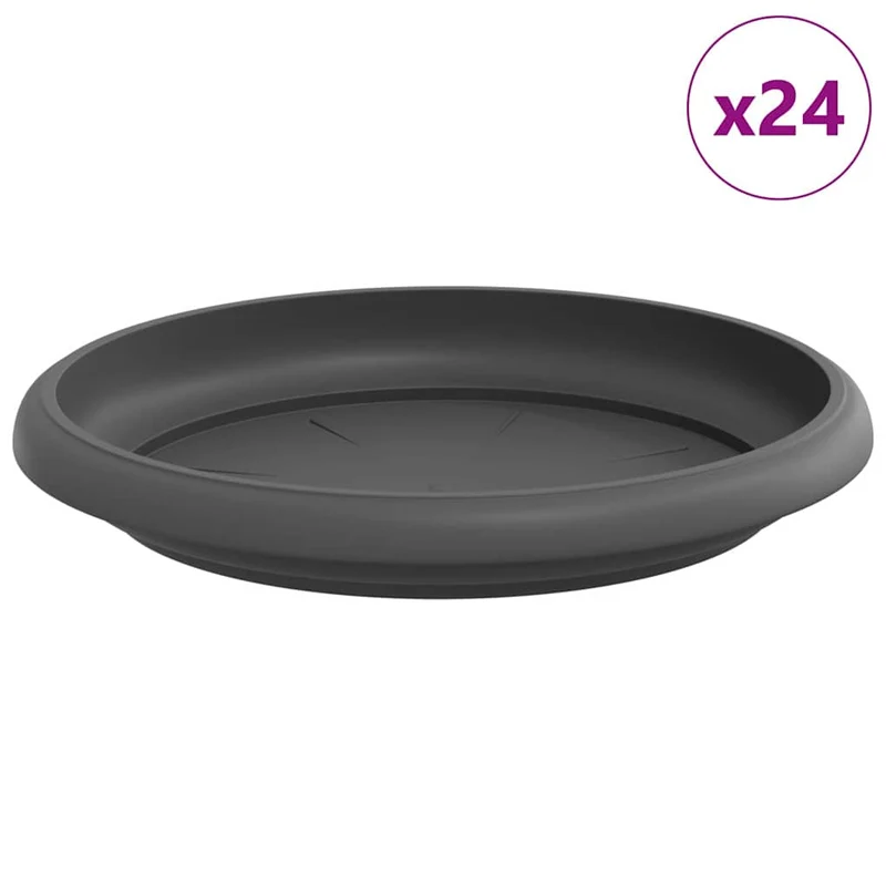 Lot de 24 plateaux à fleurs ronds 14 x 2 cm usage intérieur extérieur léger design moderne en plastique noir 02_0059354