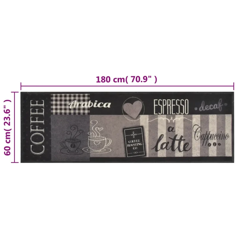 Tapis de cuisine lavable antidérapant moderne flexible 60 x 180 cm en velours noir 02_0046048