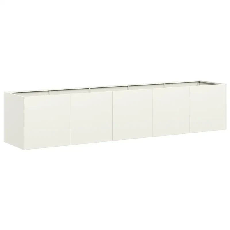 Jardinière rectangle design moderne extérieur 200 x 40 x 40 cm avec drainage efficace en acier laminé à froid blanc 02_0051472