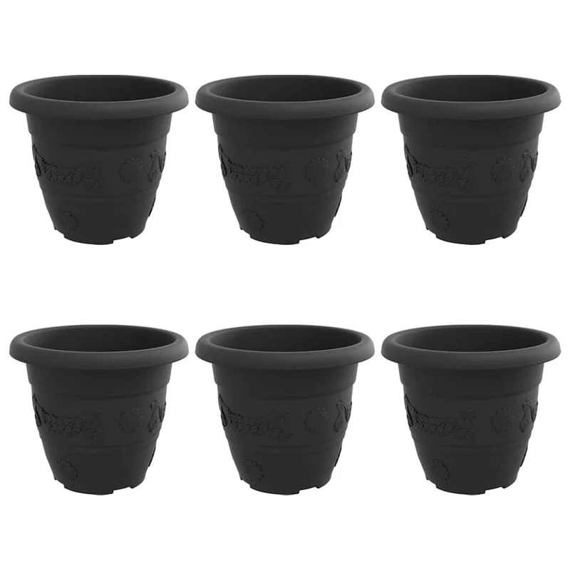 Lot de 6 pots à fleurs ronds légers design moderne intérieur extérieur Ø 26 x 21,5 cm en plastique noir 02_0059326