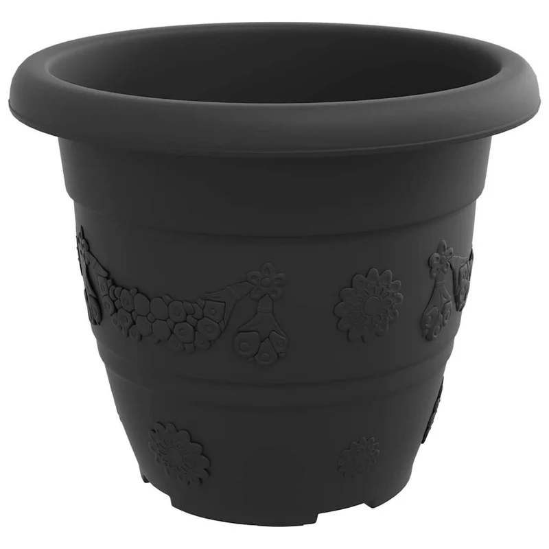 Lot de 6 pots à fleurs ronds légers design moderne intérieur extérieur Ø 26 x 21,5 cm en plastique noir 02_0059326