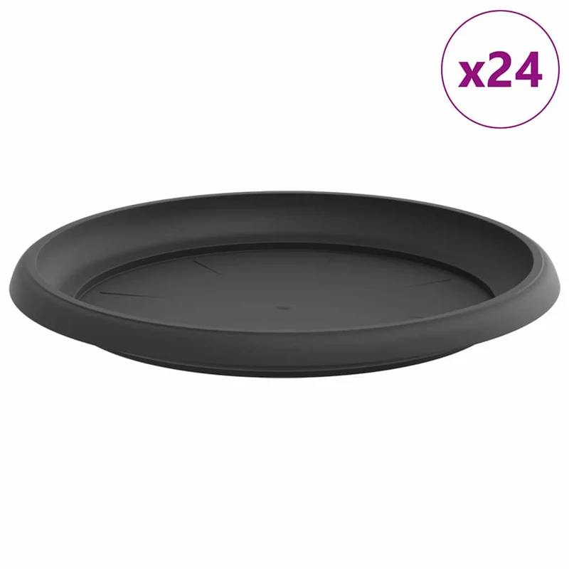 Lot de 24 plateaux à fleurs ronds 14 x 2 cm ergonomique moderne jardin terrasse en plastique noir 02_0059358