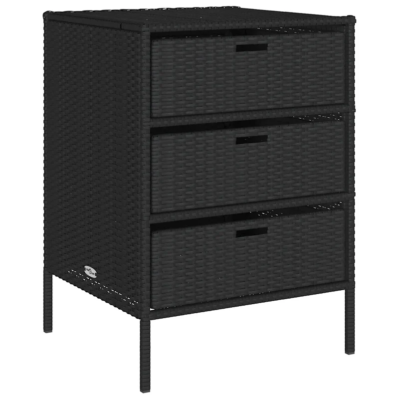 Armoire de rangement de jardin ergonomique avec 3 tiroirs 55 x 59 x 80 cm en résine tressée noire 02_0047424
