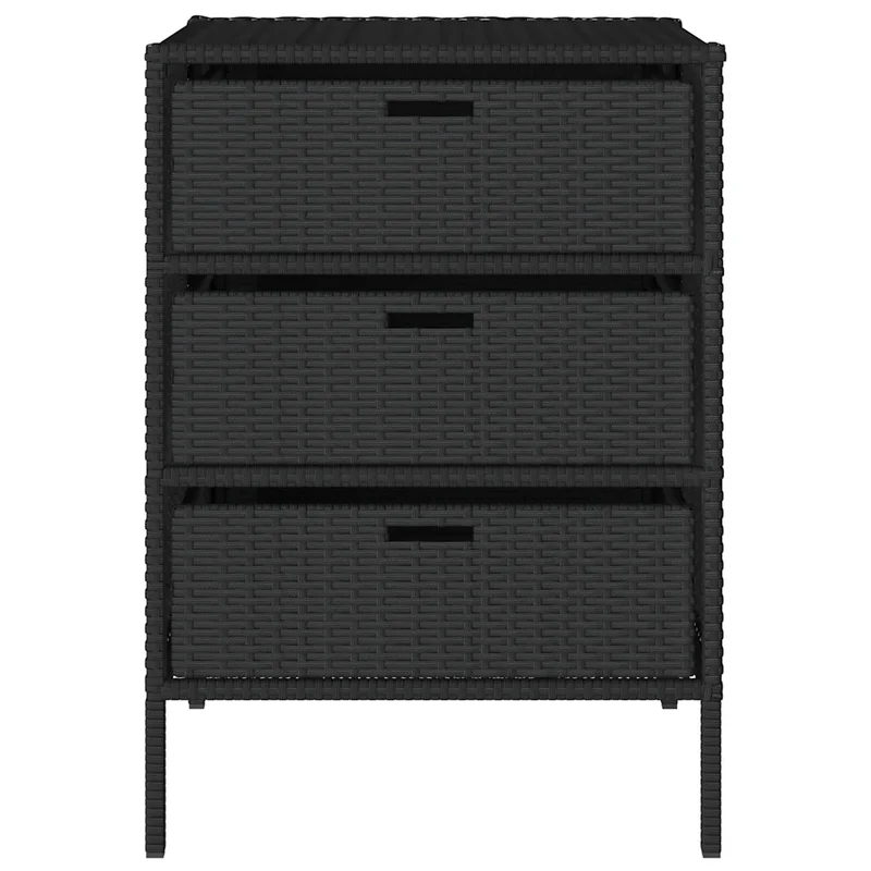 Armoire de rangement de jardin ergonomique avec 3 tiroirs 55 x 59 x 80 cm en résine tressée noire 02_0047424