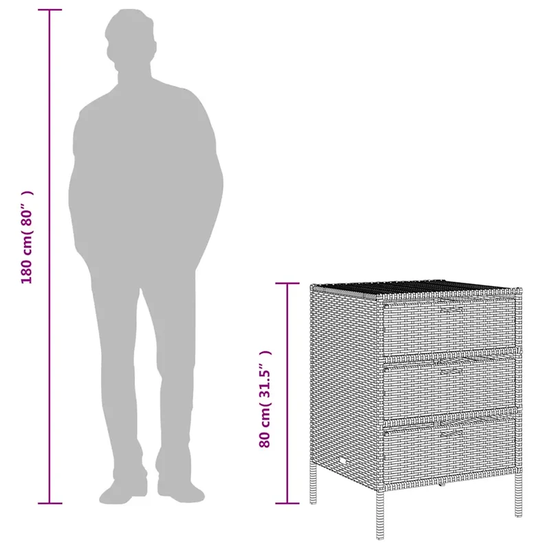 Armoire de rangement de jardin ergonomique avec 3 tiroirs 55 x 59 x 80 cm en résine tressée noire 02_0047424