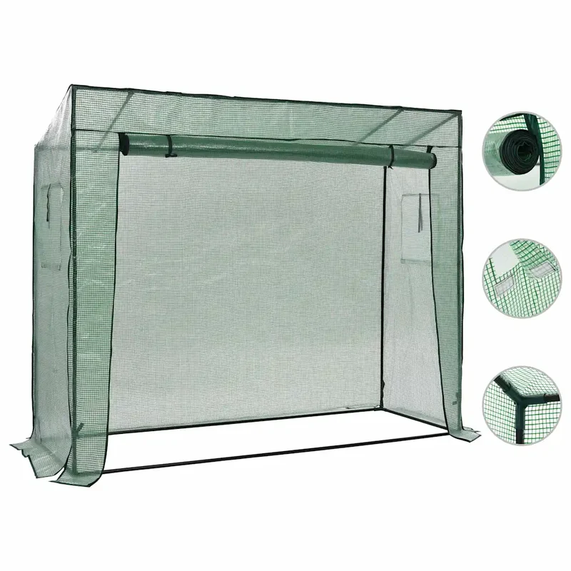 Serre à passage avec porte zippée et fenêtre ventilée 200 x 80 x 173 cm en acier vert 02_0045931