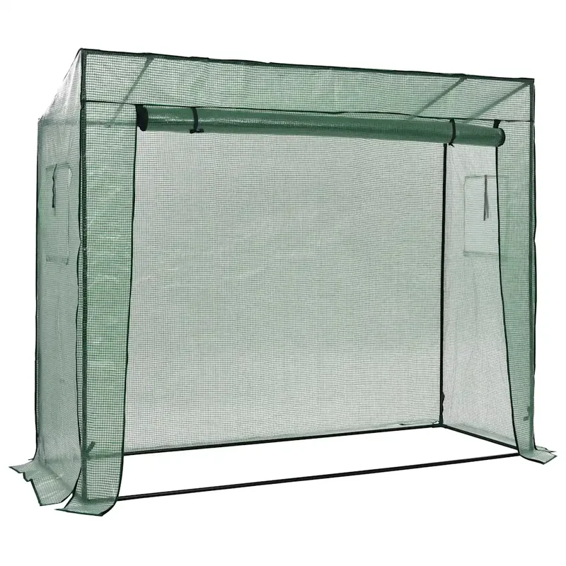 Serre à passage avec porte zippée et fenêtre ventilée 200 x 80 x 173 cm en acier vert 02_0045931