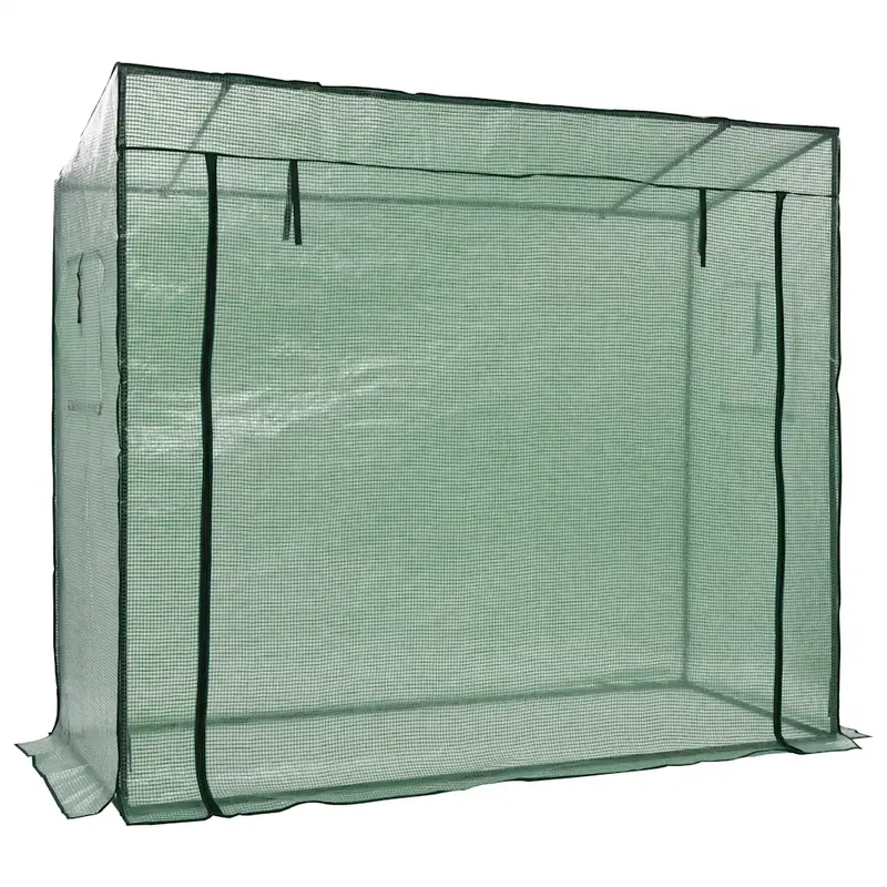 Serre à passage avec porte zippée et fenêtre ventilée 200 x 80 x 173 cm en acier vert 02_0045931
