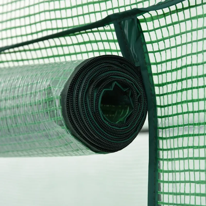 Serre à passage avec porte zippée et fenêtre ventilée 200 x 80 x 173 cm en acier vert 02_0045931