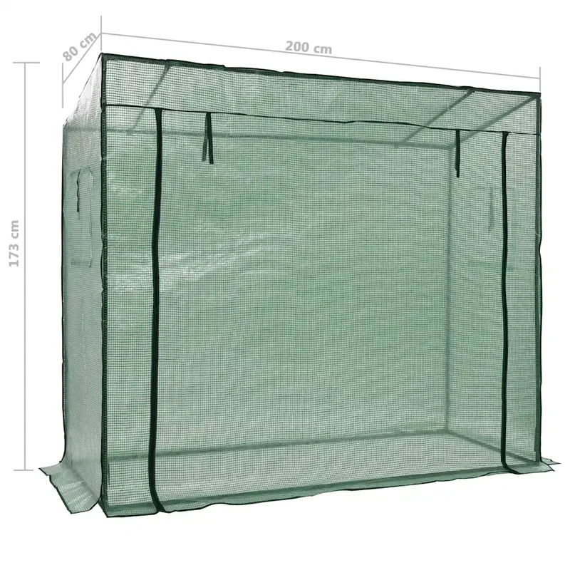 Serre à passage avec porte zippée et fenêtre ventilée 200 x 80 x 173 cm en acier vert 02_0045931
