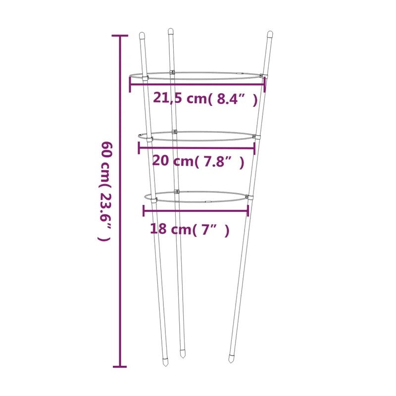 Lot de 5 supports pour plantes de jardin 21,5 x 20 x 60 cm robuste pour plantes grimpantes en acier vert 02_0046627