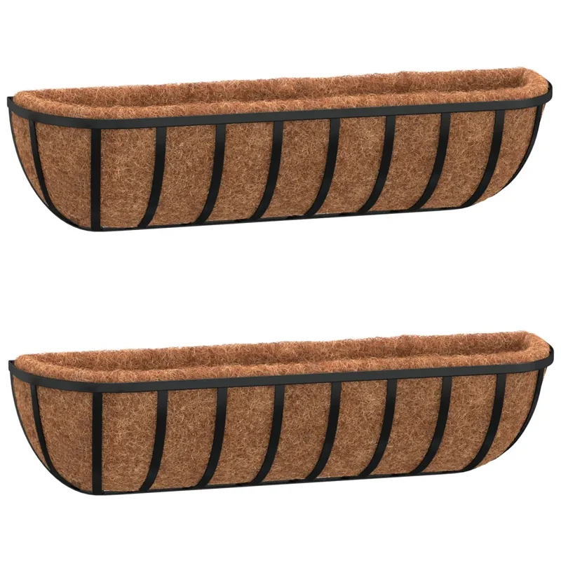 Lot de 2 jardinières murales en acier noir 76 x 21 x 16 cm finition robuste décoratif ambiance cosy 02_0046613