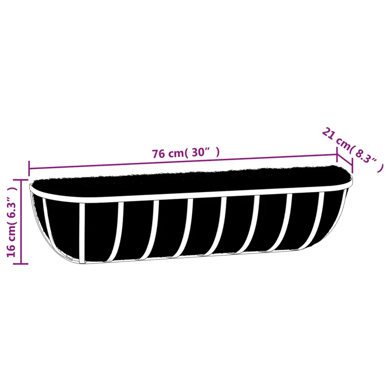 Lot de 2 jardinières murales en acier noir 76 x 21 x 16 cm finition robuste décoratif ambiance cosy 02_0046613