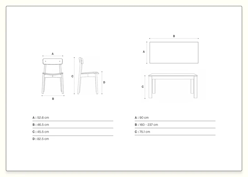 Ensemble table et chaises en bois massif MAIA