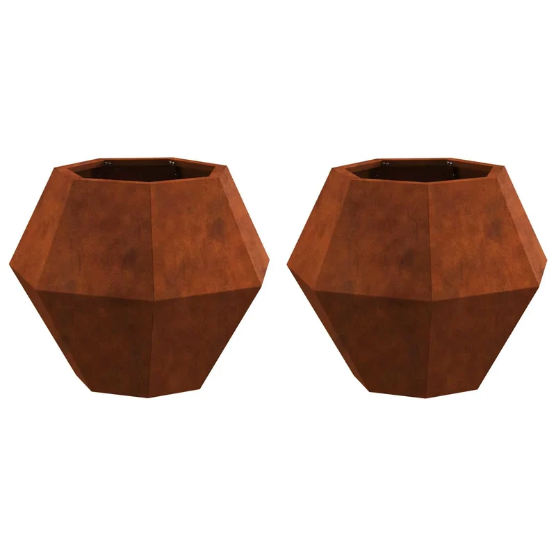 Lot de 2 jardinières rectangulaires style rustique extérieur 50 x 50 x 40 cm en acier rouillé 02_0053131