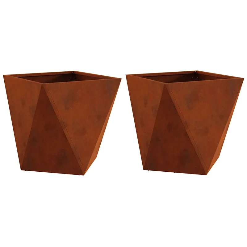 Lot de 2 jardinières design moderne extérieures 50 x 50 x 50 cm en acier rouillé 02_0053089