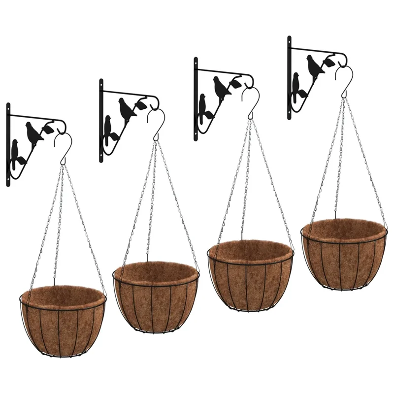 Lot de 4 supports de panier suspendu polyvalents jardin 29,5 x 26 cm en acier noir 02_0055339