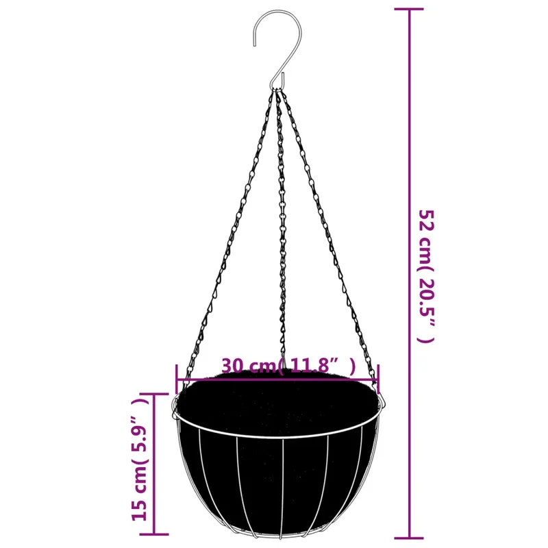 Lot de 4 supports de panier suspendu polyvalents jardin 29,5 x 26 cm en acier noir 02_0055339