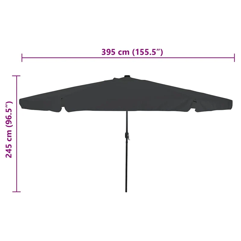 Parasol de jardin rond moderne 395 x 395 x 245 cm éclaire LED durable terrasse en polyester anthracite 02_0058789