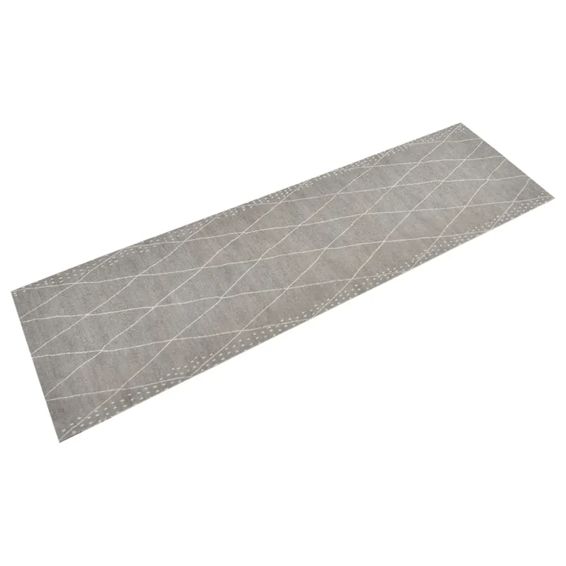 Tapis de cuisine lavable à impression losange 150 x 45 cm antidérapant doux design contemporain en velours gris 02_0046056