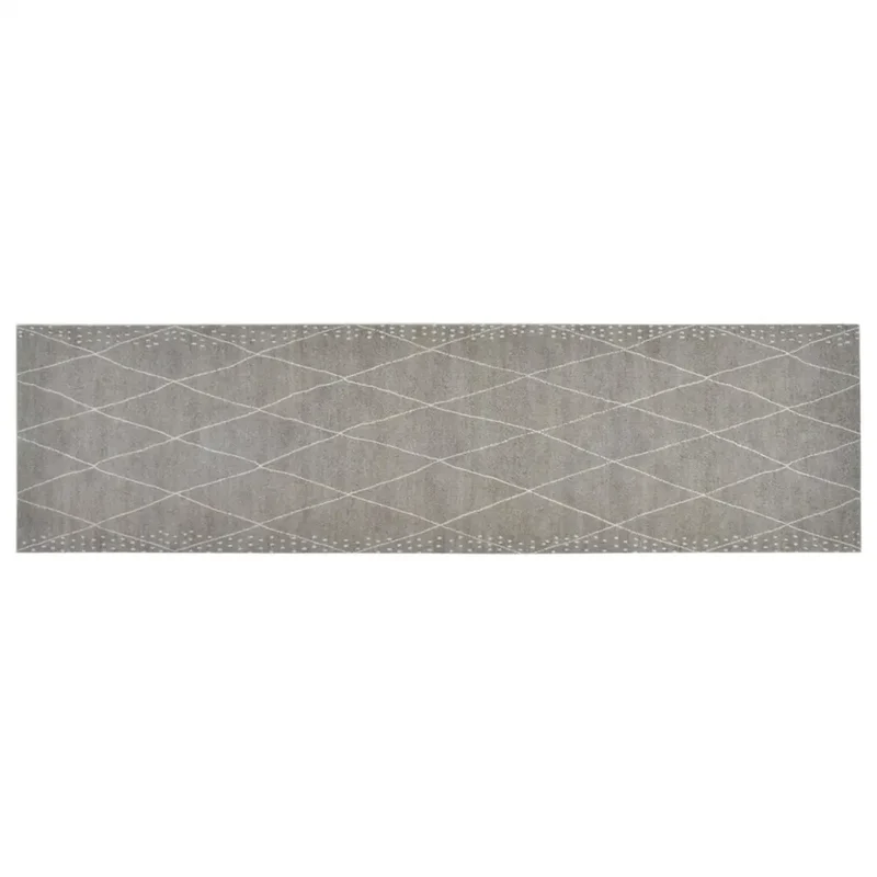 Tapis de cuisine lavable à impression losange 150 x 45 cm antidérapant doux design contemporain en velours gris 02_0046056