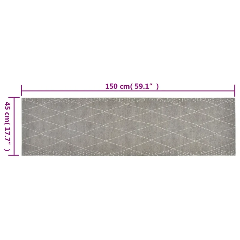Tapis de cuisine lavable à impression losange 150 x 45 cm antidérapant doux design contemporain en velours gris 02_0046056