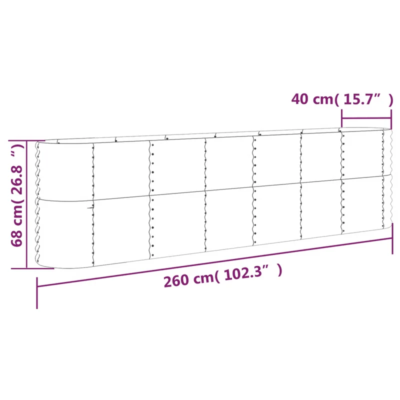 Lot de 1 lit surélevé de jardin ovale 260 x 40 x 68 cm résistant aux intempéries ambiance cosy en acier galvanisé vert 02_0046567