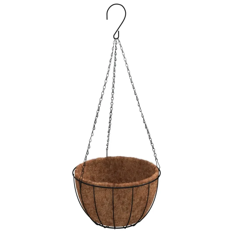 Lot de 4 jardinières suspendues en acier noir Ø 30 x 52 cm avec doublure coco design moderne jardin 02_0046615