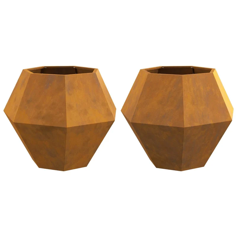 Lot de 2 jardinières rectangulaires adaptables extérieur 75 x 75 x 60 cm en acier rouillé 02_0053117