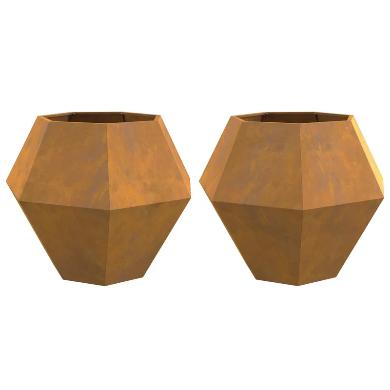 Lot de 2 jardinières rectangulaires conçu pour extérieur 100 x 100 x 80 cm en acier rouillé 02_0053103