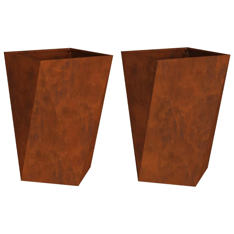 Lot de 2 jardinières rectangulaires modernes pour extérieur 50 x 50 x 75 cm en acier rouillé 02_0053047