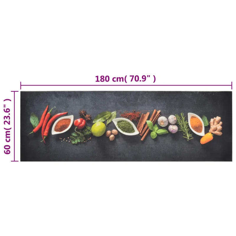 Tapis de cuisine lavable design élégant impression d'épices 180 x 60 cm en velours multicolore 02_0046033