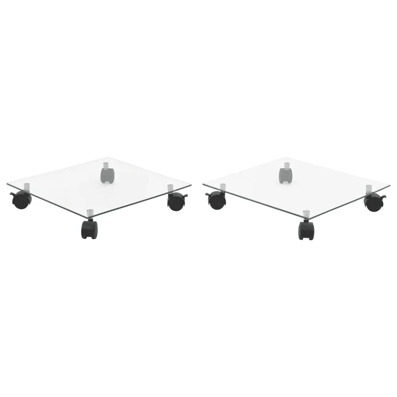 Lot de 2 supports carrés pour plantes à roulettes pratiques 35 x 35 cm en verre trempé transparent 02_0046293