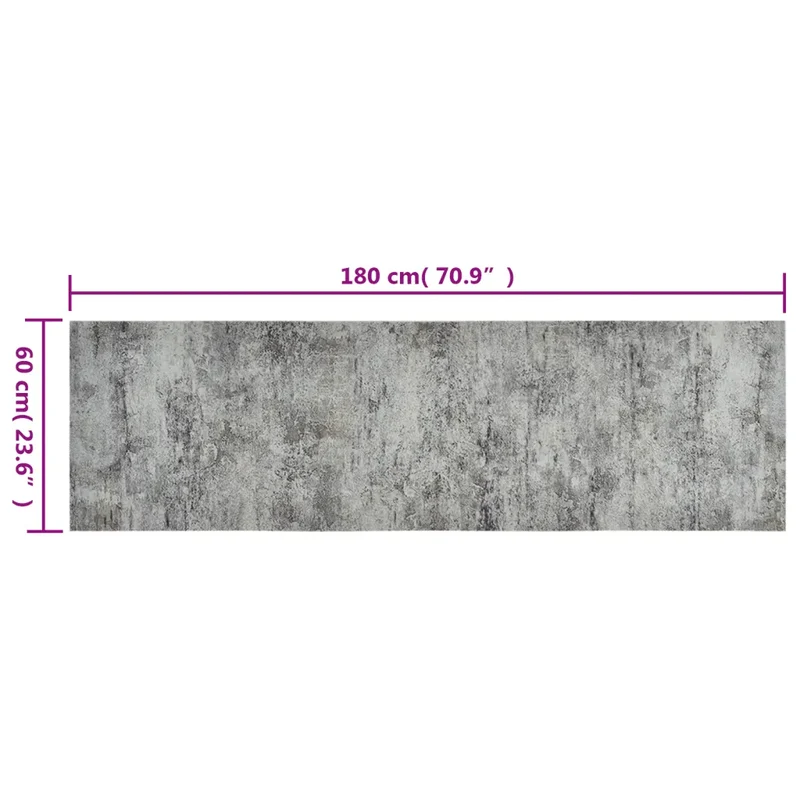 Tapis de cuisine lavable en velours impression béton 180 x 60 cm antidérapant élégant intérieur en polyamide gris 02_0046063