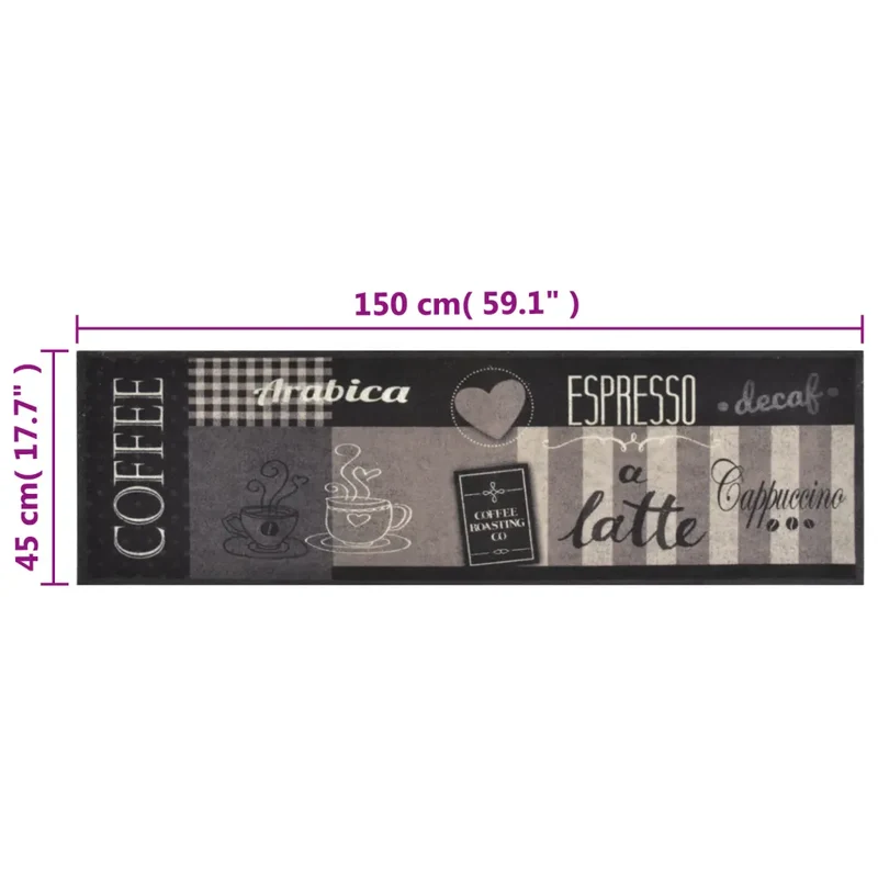 Tapis de cuisine lavable design élégant 150 x 45 cm antidérapant en velours noir 02_0046047