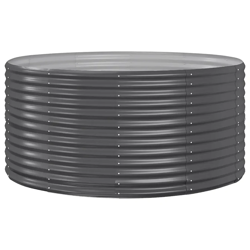 Lit surélevé de jardin rond grand espace usage extérieur 140 x 140 x 68 cm en acier galvanisé anthracite 02_0046598