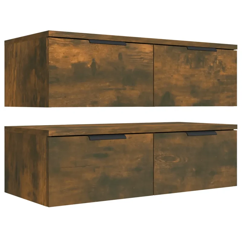 Lot de 2 armoires murales élégantes bois d'ingénierie 68 x 30 x 20 cm pour rangement organisé en bois chêne fumé 02_0055226