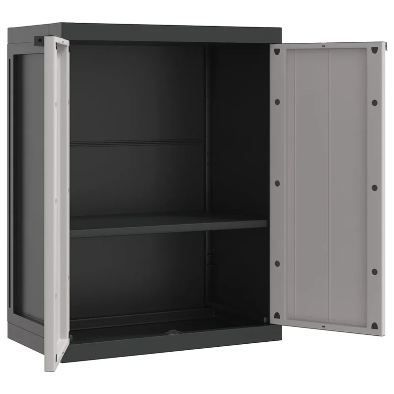 Armoire de rangement extérieure design compacte jardin 65 x 37 x 85 cm avec étagère réglable en PP gris 02_0047409
