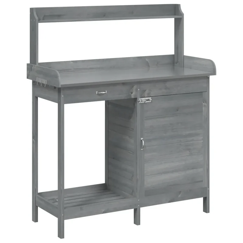 Table de rempotage avec armoire jardin 110,5 x 45 x 124,5 cm design moderne et fonctionnel en bois massif gris 02_0046206